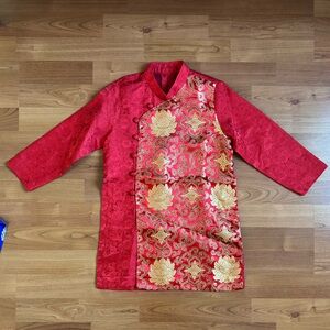 VIETNAMESE | Boy Toddler Aó Dài Red Gold Asian Vietnamese Chinese Print Dress